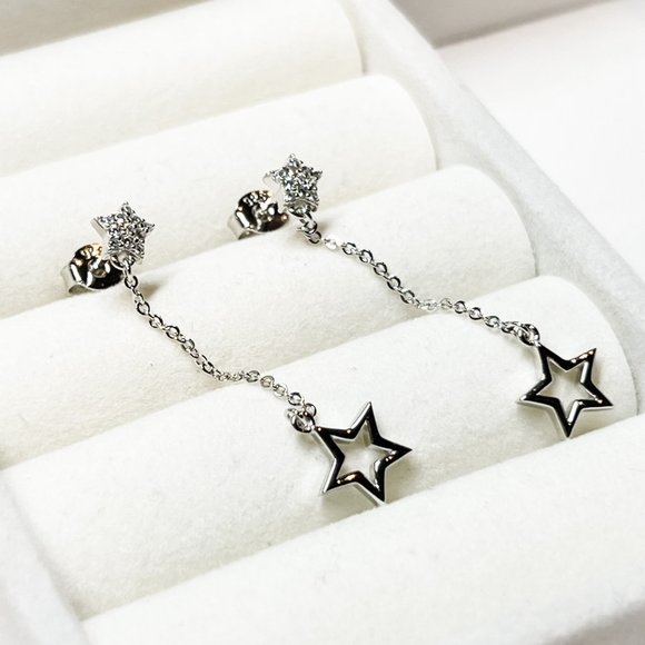 Star Dangle Earrings in Sterling Silver Dangle Earrings Dainty Drop Earrings - Picture 4 of 7